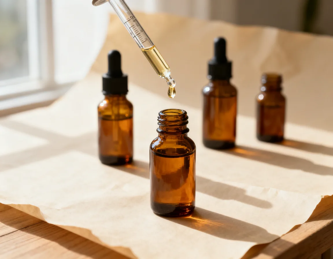 Essential oil bottles with measuring pipette