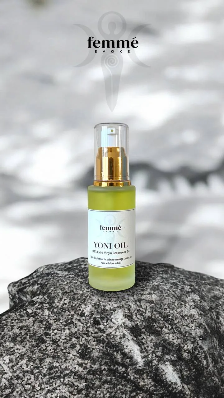 YoniOil Yoni Oil bottle on a warm neutral background